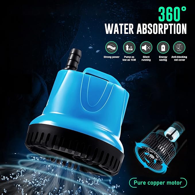 158 GPH Bottom Feed Submersible Water Pump - Energy Efficient Low-Suction Aquarium, Pond, Fountain, Hydroponics Pump, 9W - 3 Pack