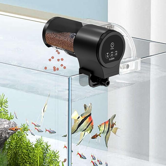 Automatic Fish Feeder for Aquarium - Auto Food Dispenser with Timer, 100ml Household Food Dispenser, with 12H 24H 48H Timer for Small Tank, Guppy Koi Cichlid Turtle Betta Shrimp Tetra360