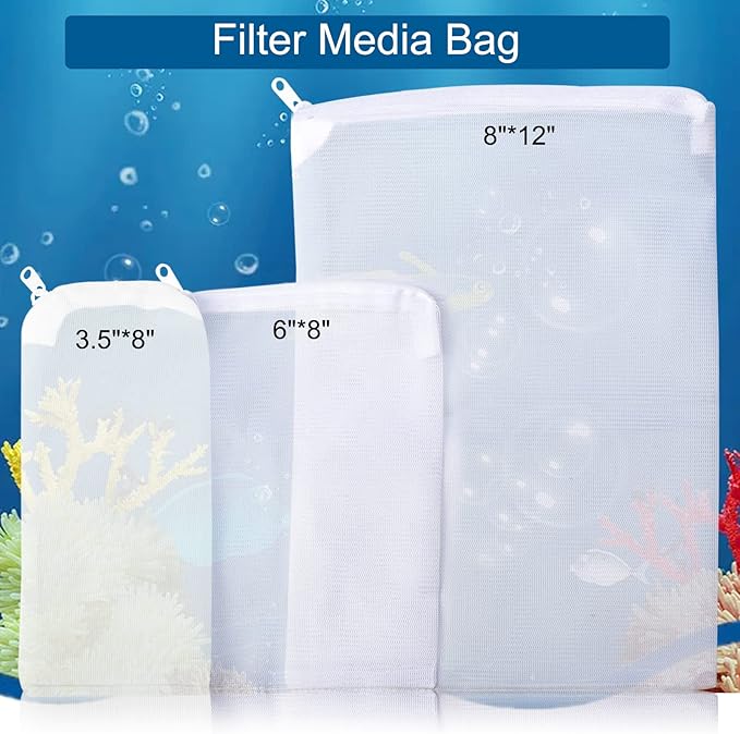 Segarty Filter Media Bags, 10 Pack 0.5mm Fine Mesh 7.7 x 6 Inch White Reusable Nylon Aquarium Net Bags with Plastic Zipper for Activated Carbon, Ceramic Rings, Bio Balls, Charcoal, Fish Tank