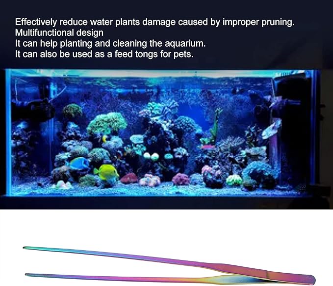 TITA-DONG 27cm Reptile Feeding Tongs, Rainbow Color Aquarium Tweezers Stainless Steel Fishbowl Long Tweezers, Aquascaping Tools for Hold Worms, Reptiles, Lizards, Bearded Dragon(27cm Straight Clip)