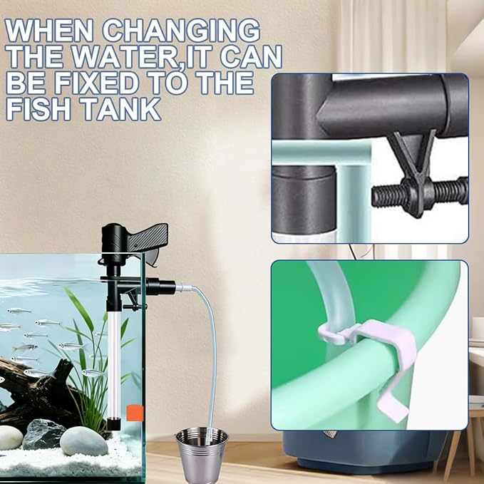 Fish Tank Cleaner Kit with Digital Thermometer, Gravel Vacuum for Aquarium, Aquarium Vacuum & Siphon, Fish Tank Cleaning Kit, Safe for Shrimp & Small Fish