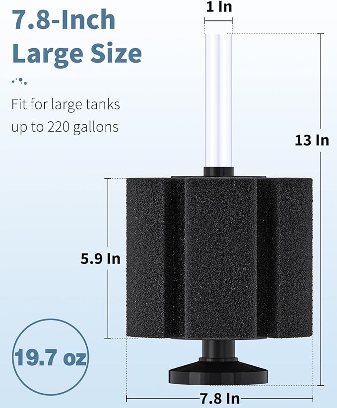 Pawfly Aquarium Large Bio Sponge Filter Quiet Betta Fry Shrimp and Fish Foam Filter with Nano Air Stone for Large Fish Tanks up to 220 Gallons