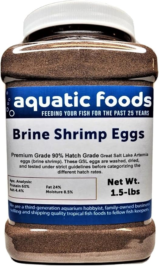 Brine Shrimp Artemia Eggs, Premium Grade 90% Hatch Rate from The Great Salt Lake, Utah, USA…1.5-lb Lg Jar