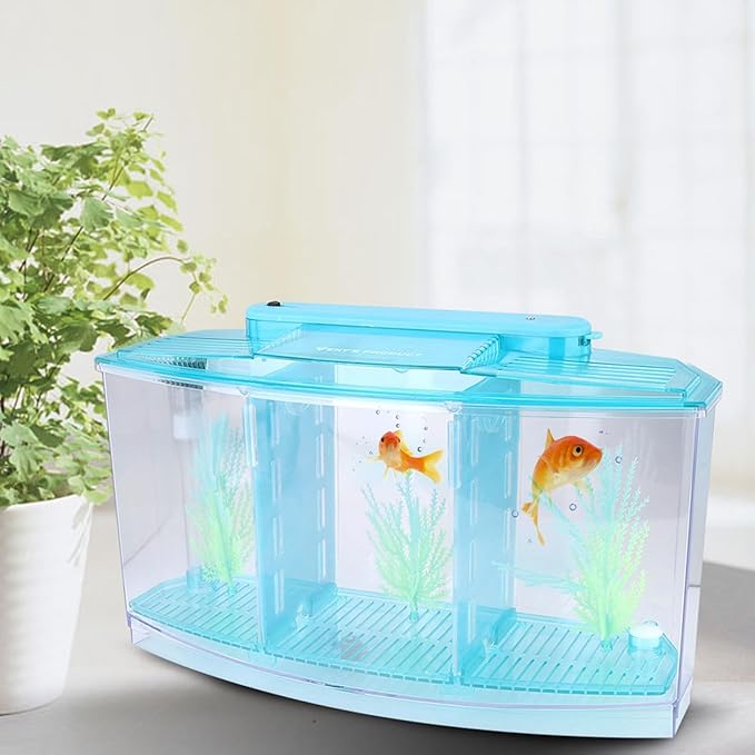 Fish, Adjustable Light Isolation Acrylic Small Aquarium, with LED Light for Small Fishes for Betta with Water Change Valve(Blue)