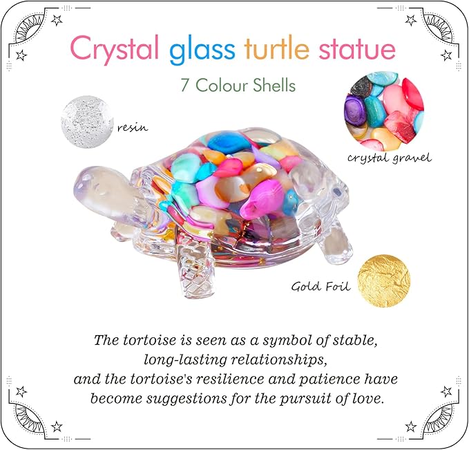 Crystal Glass Turtle Decor Shells Statue Coastal Aquarium Decor, Zen Home Ornament for Turtle Lovers, Ocean-Themed Collector Gift (3.35 Inch)