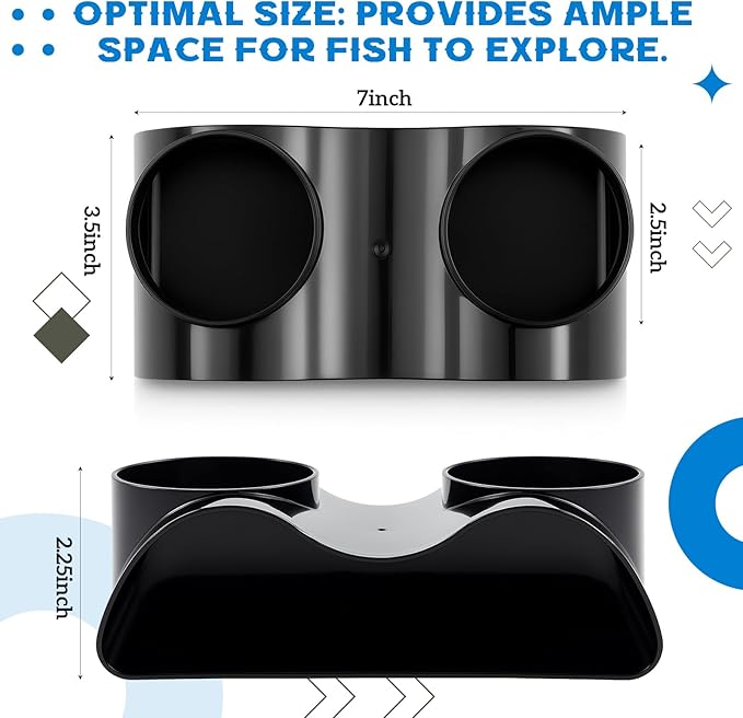 AceOrbit 2 Pcs Aquarium Underground Tunnel Cave with Natural Curve Two Hole Fish Tank Hideout Decor Decoration for Loaches, Corydora Catfish, Bettas, Pleco and Shrimps (Black)