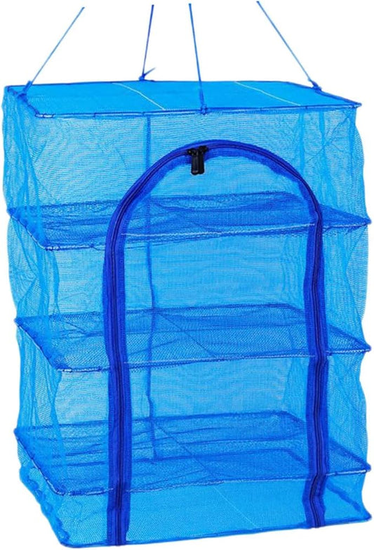 Toddmomy Foldable Fish Cage Zipper Mesh Bags Folding Drying Rack Outdoor Clothes Drying Rack Collapsible Hanging Net Clothe Hanging Mesh Dryer Nylon Blue Shrimp Fish Net