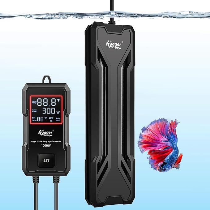 hygger 300W Aquarium Heater, Upgraded Submersible Fish Tank Heater with Dual Protection System & LED Digital Display, with Automatic Power-Off Function, for 40-80 Gallons Freshwater and Saltwater Tank