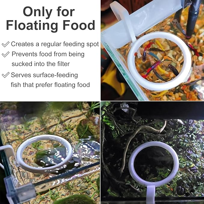 Clip On Fish Feeding Ring, Floating Aquarium Feeder, Non-Shedding Fish Food Holder for Betta Goldfish Guppy Turtle