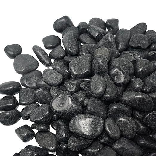 Black Pebbles,5/8“ Nature Pebbles for Indoor Plant Pots,Garden Decor,Gardening Stones, Garden Landscape (Black, 2LB)