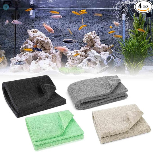 Treela 4 Pack Aquarium Filter Media Pads, 4-in-1 Mechanical & Chemical Filtration, Ammonia, Nitrite & Phosphate Removal, Cut-to-fit for Fish Tanks & Ponds, Improves Water Clarity & Odor Control