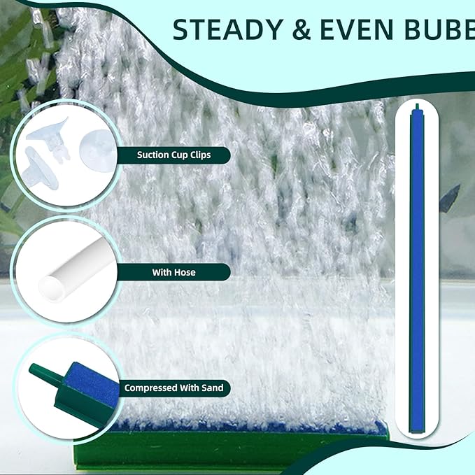 Saim Aquarium Air Stone Bar Bubbler 15.78 Inch, Bubbler Stone with Plastic Base, 9.8ft Airline Tubing with 3 Piece Suction Cup for Fish Tank, Air Stone Bar, 2 Pack