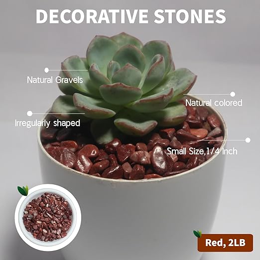 Red Pebbles,Small Gravel,1/4 Inch Nature Stones,Rocks for Indoor Plant Pots,Succulent,Garden Decor,Fish Tank,Vases,Aquarium Landscaping,2Lb