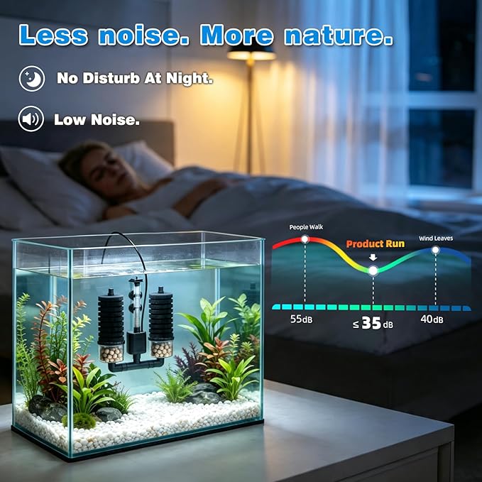 Aquarium Sponge Filter 15-55 Gallon Fish Tank Filter, Electric Power Double Sponge Filter, Quiet Small Low Flow Foam Filter For Fish Tank Betta Shrimp, Intake Dual Sponge Filter Kit w/ Bio Balls &Pump
