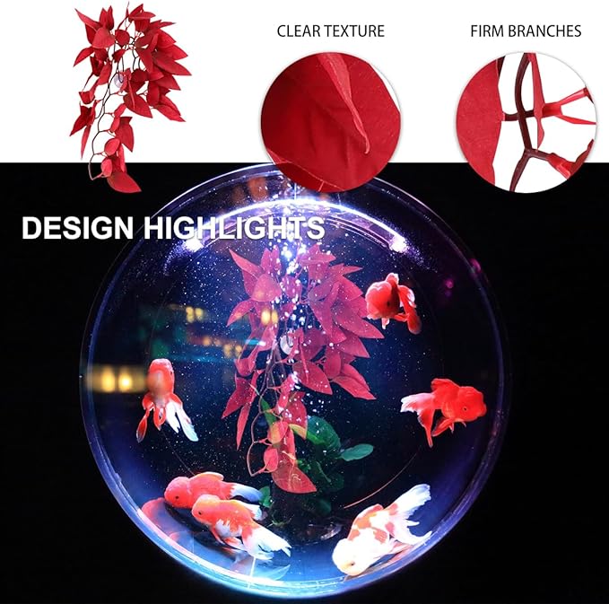 iplusmile Reptile Artificial Hanging Silk Plants with Suction Cup, Terrarium Tank Fake Plants Habitat Decorations for Indoor Bearded Dragon Hermit Crab Lizard Snake Geckos, Red
