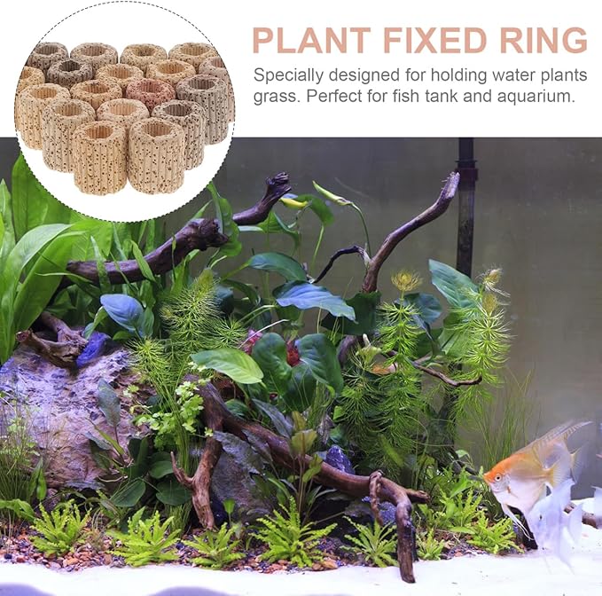 VANZACK 20Pcs Ceramic Water Plant Fixed Rings - Aquarium Anchor for Fish Tank Decor, Aquatic Plant Holder, Easy Installation