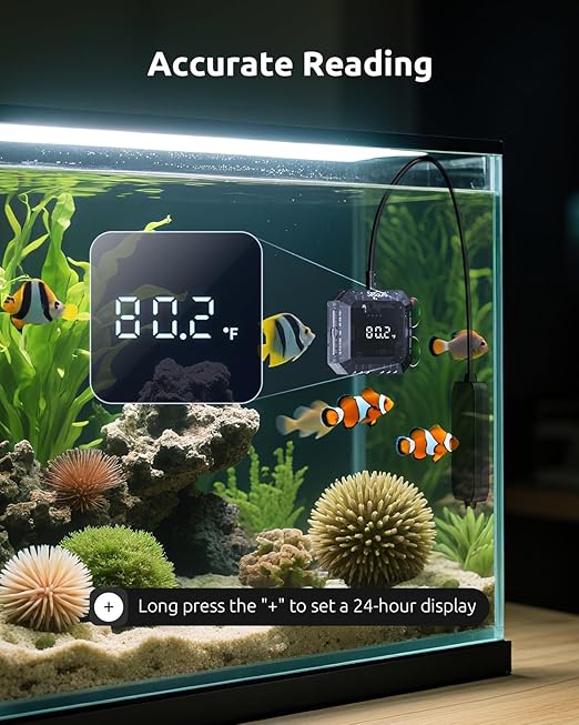 Aquarium Thermometer Submersible, Digital Fish Tank Thermometers with USB for GlassTank, Aquariums Temperature Gauge ±1℉ Accurate, Suitable for Fish, Turtle, Saltwater or Freshwater, 6.56ft Power Cord