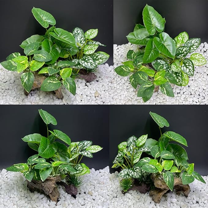Fish Tank Decoration Aquarium Decoration 3 Pieces Ornament Betta Silk Leaf Cushion Hammock Artificial Driftwood Cave Goldfish Bowl Accessories (Mixed Leaf Set-G)