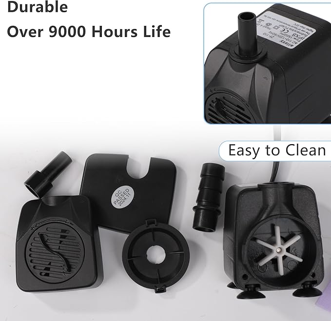 alizzy 150 GPH (570L/H) 10w Durable Small Submersible Water Pump with Tubing for Fountain, Aquarium, Fish Tank, Hydroponics, Pond