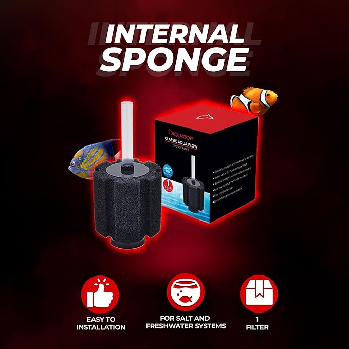 Aquatop Internal Sponge Filter – Up to 180 Gallons – CAF-180 – Includes Free Air Stone – Mechanical & Biological Filtration – High Flow Rates
