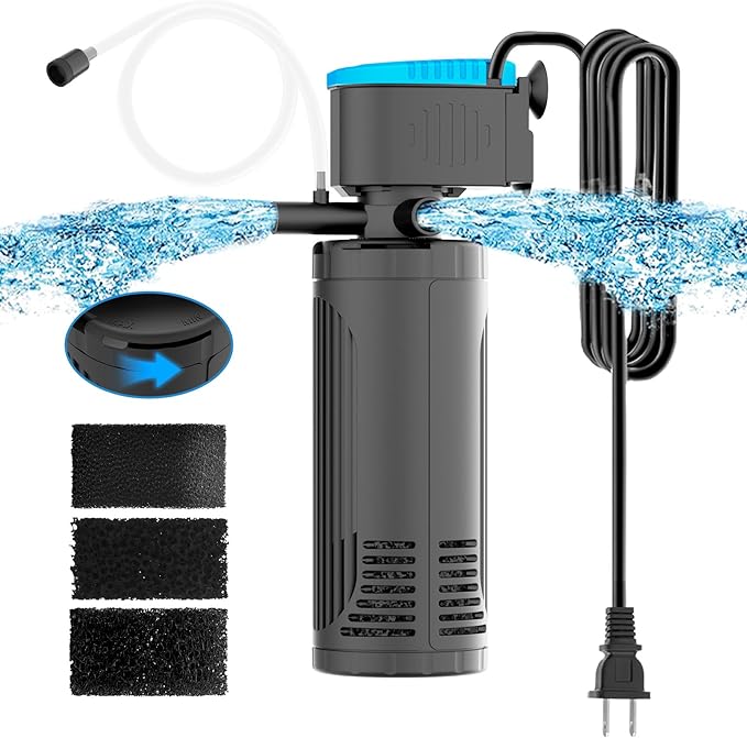 AquaMiracle Submersible Aquarium Filter 3-Stage in-Tank Filter with Dual Water Outlet & Aeration, Water Flow Adjustable 225GPH Internal Fish Tank Filter for 20-70 Gallon Aquariums