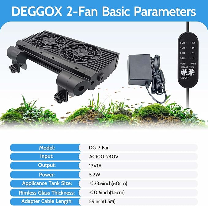 Upgrade Aquarium Fan with Memory Function,Fish Tank Cooling Fan,Aquarium Cooler Water Chiller for Axolotl Betta Fish Accessories with Adjustable Speed and Timer
