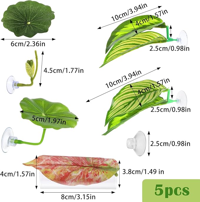 Ouligay 5 Pack Betta Fish Hammock Soft Betta Leaf Hammock for Aquarium Acrylic Plastic Plants Practical Resting Spot Beta Fish Tank Decoration for Sleeping Resting Hiding Playing, with Suction Cup