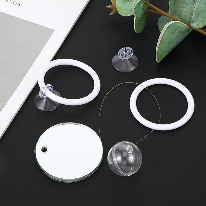 2 Pcs Betta Fish Exercise Ring & Mirror Set, Floating Enrichment Toys with Feeding Ring for Betta Tank, Training & Play Accessories to Prevent Boredom, Safe Aquarium Decor for Beta Fish