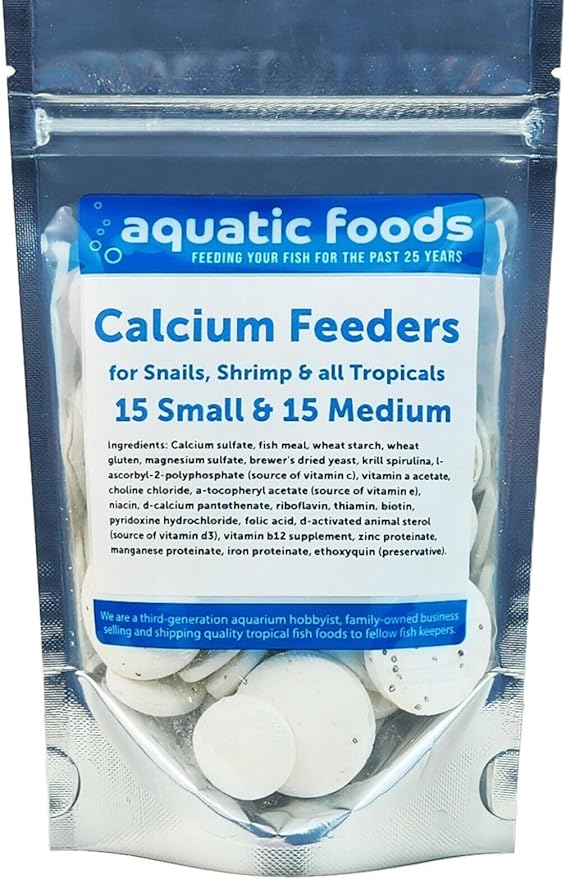 Small & Medium Calcium Feeder Disks for Shrimp, Snails, Crabs, Crayfish, Hermit Crabs and All Tropical Fish…30 Count Bag of Small & Medium