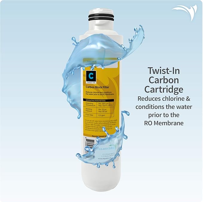 Aquatic Life Twist-In Reverse Osmosis Aquarium Water Filter Replacement Cartridge Pack, Includes Sediment, Carbon Block, and Deionization Resin Filters for 3 and 4-Stage RO/DI System