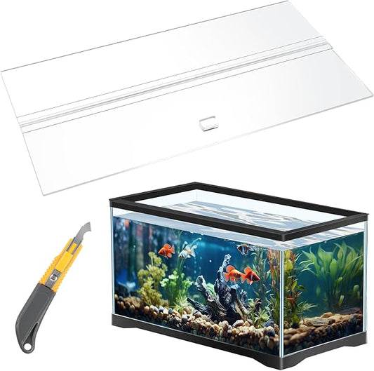 Juexica Aquarium Acrylic Canopy Set 29 x 11.38 x 0.28 Inch for 20/29/37 Gallon Without Center Brace Aquariums Cover Fish Tank Lid with a Hook Knife, Clear