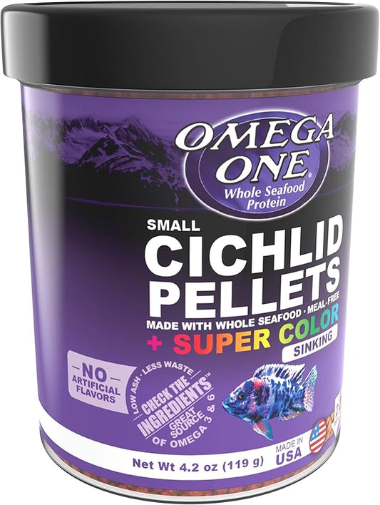 Omega One Super Color Sinking Cichlid Pellets, 2mm Small Pellets, 4.2 oz