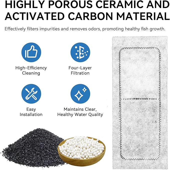 6 Pack Replacement Filter for Marina Slim Filter S10 S15 S20, Fish Tank Filters Cartridges with Carbon and Ceramic, 4 Layer Filtration System, for All Three Marina Slim Filter Models