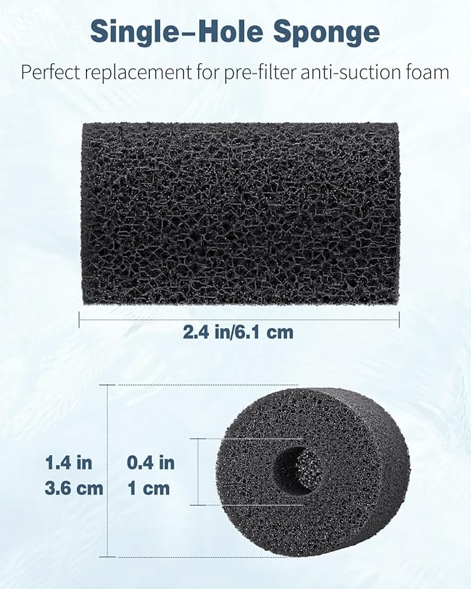 Pawfly 6 Pack Pre-Filter Sponge, Aquarium Filter Sponge 0.4" Intake Sponge Foam Roll for Small Fish Shrimp Fry Fish Tank Covers Accessories