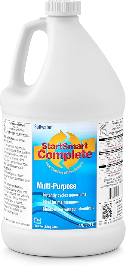 TLC Products StartSmart Complete Saltwater Aquarium Cycle Starter & Beneficial Nitrifiers, Supports Clear Water & Biofiltration, Reduces Excess Sludge, 1 Gallon (3.78 L)