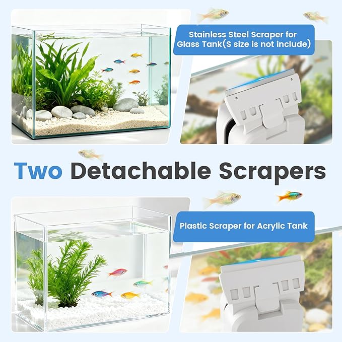 AQQA Aquarium Magetic Glass Cleaner Brush with 2 Detachable Scrapers Floating Fish Tank Cleaning Tools Algae Scraper for 0.45-0.66 inch Thick Glass/Acrylic Tanks (X-Large)
