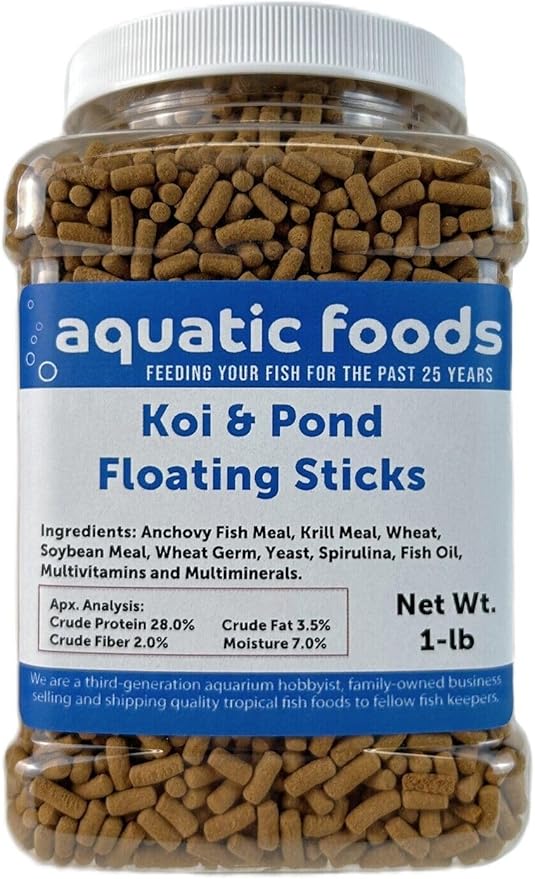 Koi 7/16" x 5/32" 28% Protein Floating Sticks for Koi, Goldfish, All Pond Fish, All Aquatic Turtles...WL 1-lb Med Jar