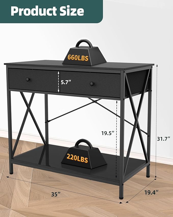 Fish Tank Stand 40 Gallon: Sturdy Aquarium Stand with Accessories Storage - Metal Fish Tank Table for 40-50 Gallon Reptile Breeder Turtle Terrarium - 35"X19.54" Weight Capacity 660 lbs