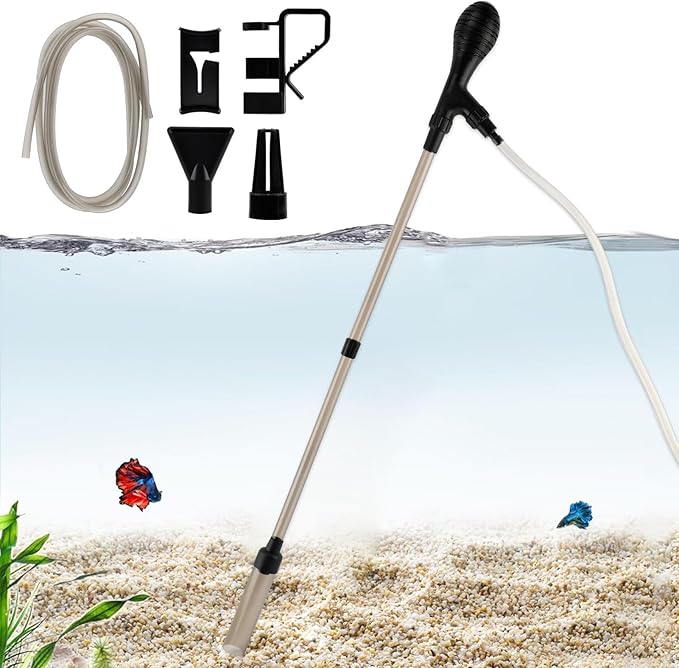 Aquarium Siphon Pump Gravel Cleaner - 80GPH Powerful Fish Tank Vacuum Gravels Cleaning Kit,Manual Water Changer with Air Push Button, for Aquarium Water Changer, Sand Cleaner