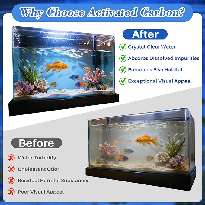 MAQIHAN 0.9 LB Activated Charcoal Pellets - Activated Carbon Aquarium Filter Media Charcoal Pellets for Fish Tank Supplies Media Bags for Aquarium Coconut Shell Charcoal (410G, 3 Nylon Bags)