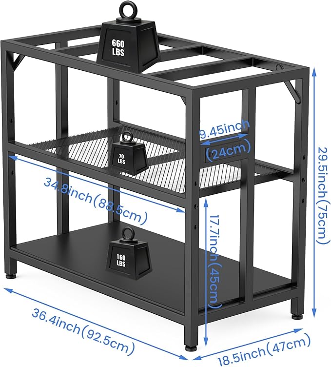 40 Gallon Fish Tank Stand with Power Outlets and Adjustable Shelf, 660LBS Capacity Metal Aquarium Stand for Turtle Tank, Reptile Terrarium and Breeder Tank, Suitable for Home Office, Black