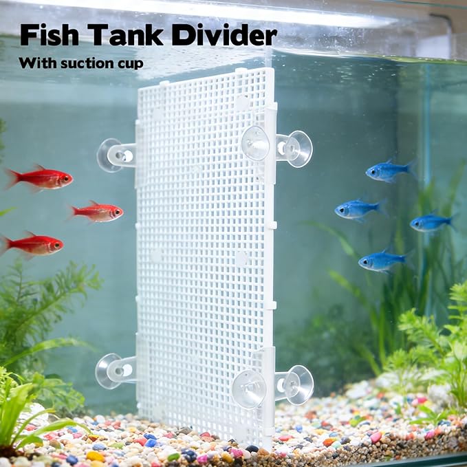 10 Pieces High-Density Aquarium Grid Plastic, Fish Tank Divider with 60 Brackets and 8 Suction Cups, Plastic Egg Crate Grid for DIY Fish Tank Separation and Bottom Protection in Aquascaping