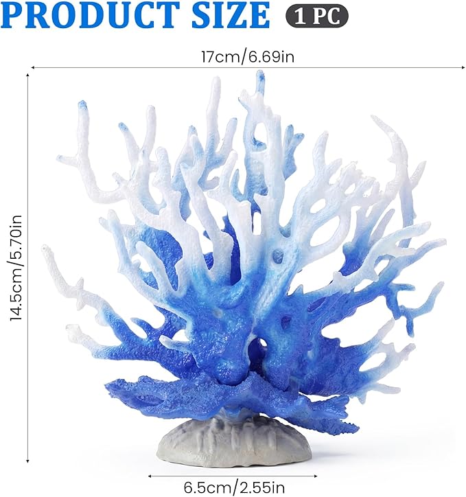 Fish Tank Fake Coral, Artificial Aquarium Coral Ornament, Aquarium Decor Plastic Plant Small, Multi-Purpose Simulation Water Grass, Faux Aquariums Ornament, Blue