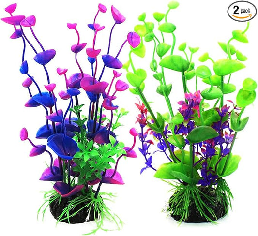 YOY Aquarium Decor Fish Tank Decoration Ornament Artificial Plastic Plant/Grass Set of 2,Multi-Colored