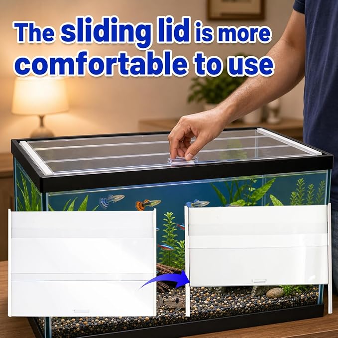 【Sliding】 10 Gallon Aquarium Lid Heat-Resistant PE, Set 1 Pcs 19.33 x 9.65 x 0.16 Inch for 10 Gallon Fish Tank Lid with Handle, Clear,Heat-Proof/Warp-Proof