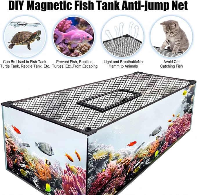 Magnetic Aquarium Lid Fish Tank Top Cover Hood Anti-Jumping Mesh Net for Fishs Tank Top Cover to Protect Fishes Jumping Out of for up to 40 Gallon Fish Tank