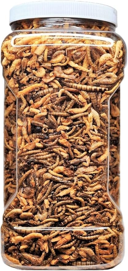 4-Type Medley Mix of Freeze Dried Superworms, Krill, Red Shrimp, Mealworms for Reptiles, Turtles, Tortoises, Frogs, Hamsters, Birds, Rodents…8oz Med Jar
