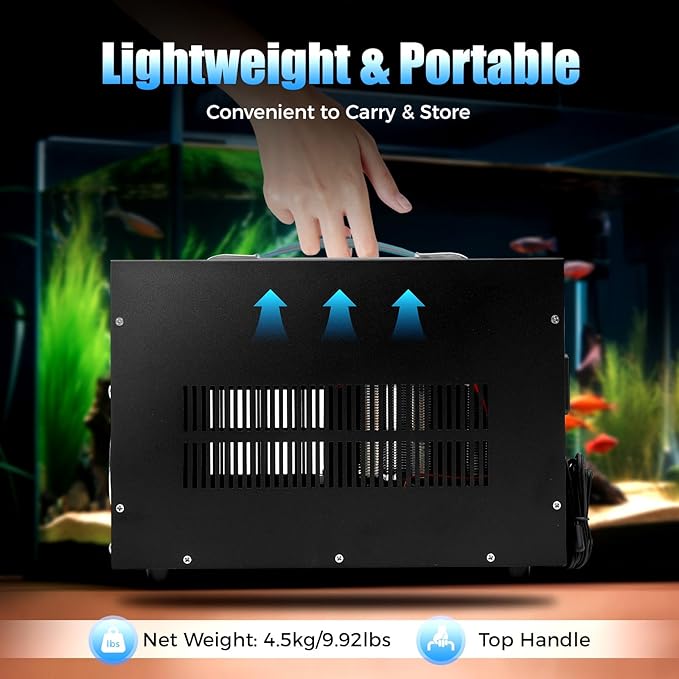 15.85Gal Aquarium Chiller, 110V 200W Cooling Machine with Temperature Probe Line, 60L Fish Tank Cooler Aquarium Water Chiller -58-230℉ Temp Adjustable for Fish Tank Axolotl Coral Reef Tank