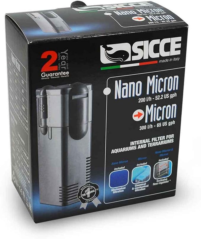 Sicce MICRON Internal Filter, 65GPH, Submersible, Plastic, Water Purification Unit