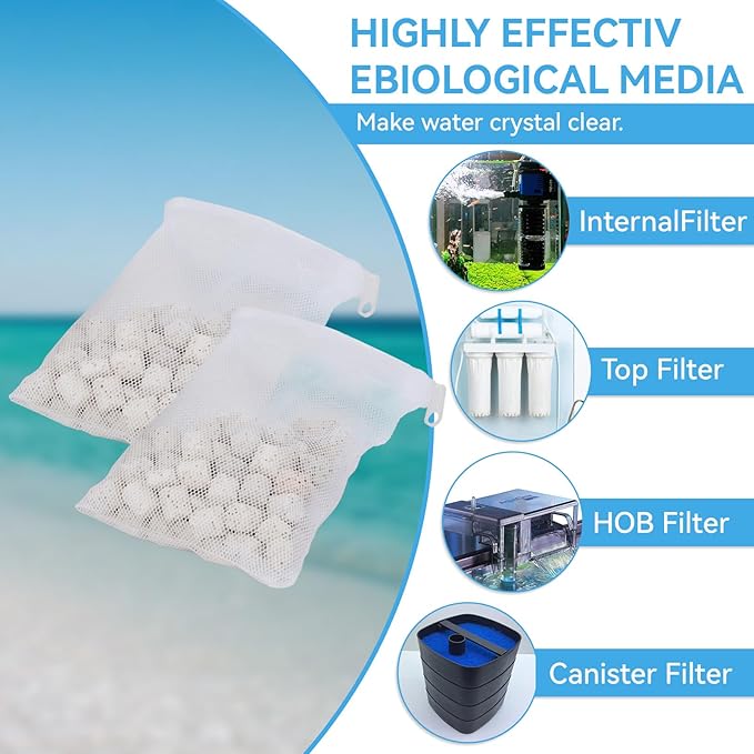 280g 2 Bags A1373 70-Gallon Biomax for Aquarium Filter Compatible with Aquaclear Fish, for AquaClear 70 Power Filter, Filter Insert Bio-max, Large Breeds, White